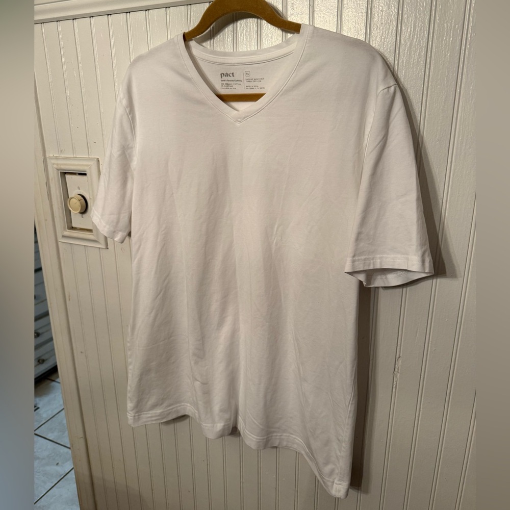 Pact Men's White V-Neck Short Sleeve Tee